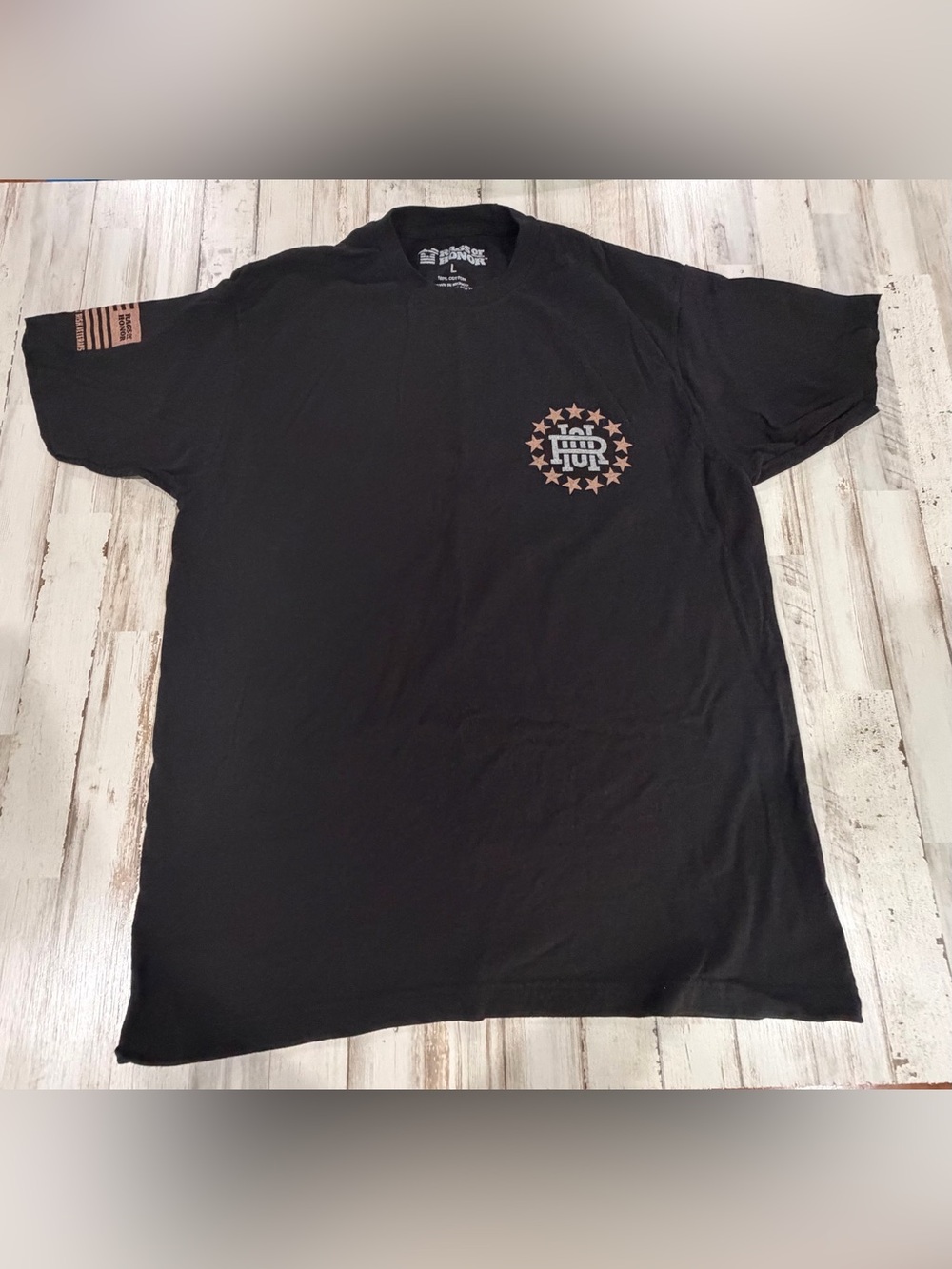 Rags of Honor Men’s Large Honor the Fallen Support Veterans Black T-Shirt USA Fl